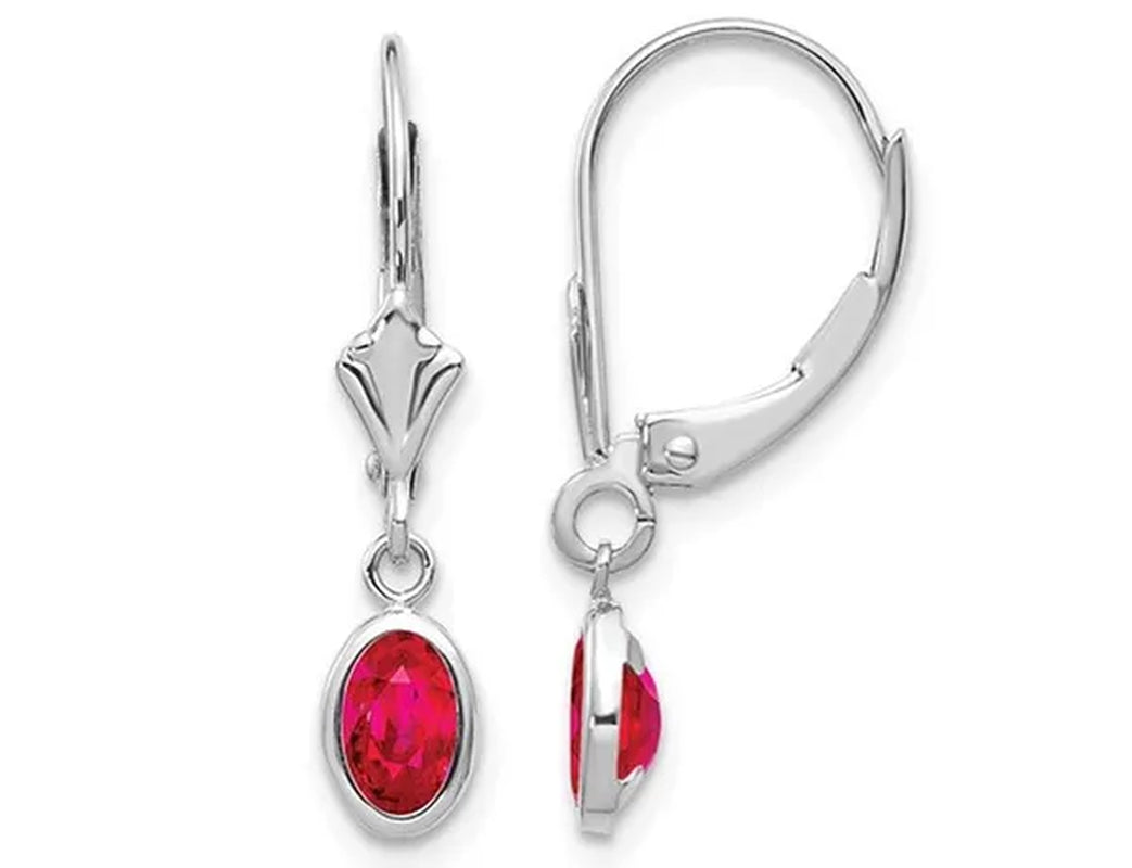 1.25 Carat (Ctw) Leverback Ruby Dangle Earrings in 14K White Gold