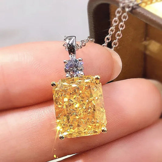 Trendy Silver Plated Square Cut Citrine Gemstone Pendant Necklace for Women Daily Casual Party Jewelry