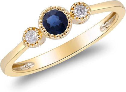 10K Yellow Gold Genuine Blue Sapphire Ring with Diamonds for Women Holiday Gifts | Ethically, Authentically & Organically Sourced (Round-Cut) Shaped Sapphire Jewelry for Her | Sapphire Ring for Women Holiday Gifts