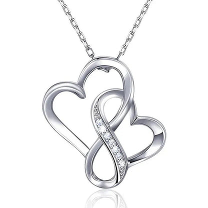 Fashion Double Heart Pendant 925 Sterling Silver Infinity Necklace for Women Bridal Wedding Anniversary Gift