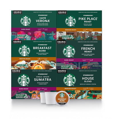 K-Cup Coffee Pods, Medium and Dark Roast Coffee Variety Pack for Keurig Brewers, 100% Arabica, 6 Boxes (60 Pods Total)