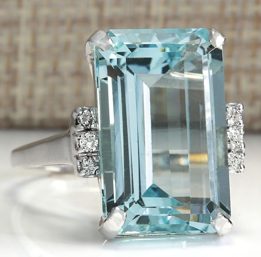 DOCCESTU Vintage Fashion Women 925 Silver Aquamarine Gemstone Ring Engagement Wedding Jewelry Size 5-11