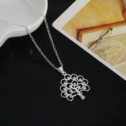Wholesale 925 Solid Sterling Silver Jewelry Elegant Tree Card Pendant Necklace Chain Jewellery Xmas(with Chain）