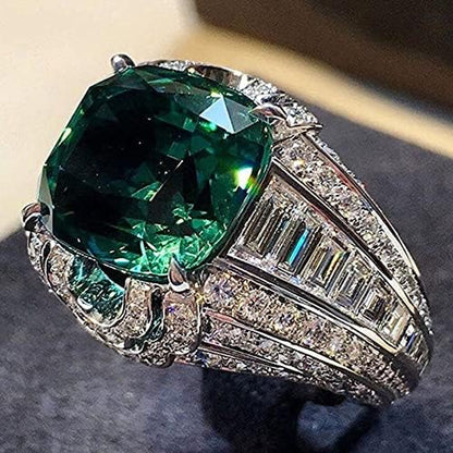 925 Sterling Silver Shiny Full Diamond Emerald Ring Cubic Zirconia Rings Gemstone Ring CZ Diamond Eternity Engagement Wedding Band Ring for Women