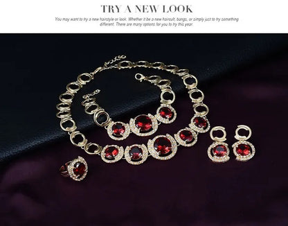 Hot Sale 18K Gold Plated Crystal Ruby Emerald Zircon Chunky Necklace Jewelry Set