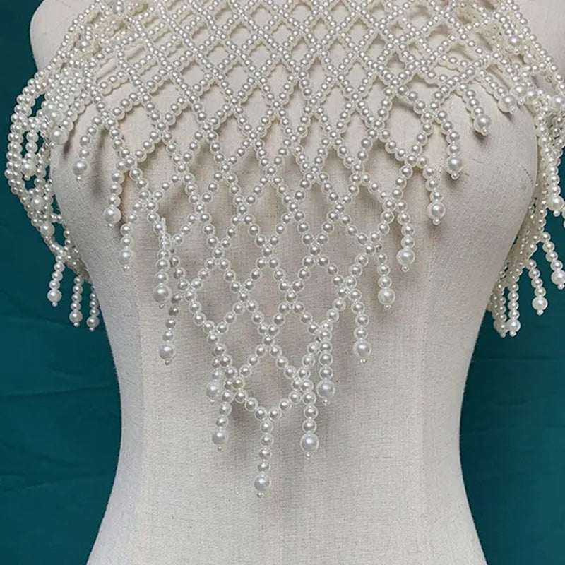 1pcs Women Blouse Elegant Faux Pearl Necklace Collar Detachable Beaded False Collars Apparel DIY Craft COC