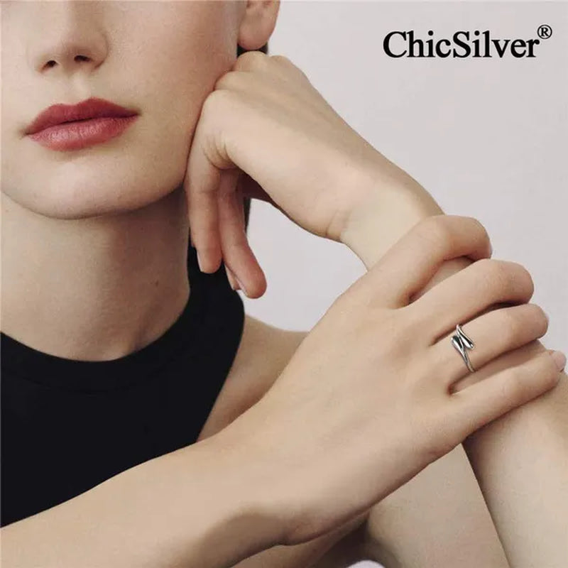 ChicSilver 925 Sterling Silver Ring Minimalist Teardrop Open Ring Eternity Ring Wedding Band for Women