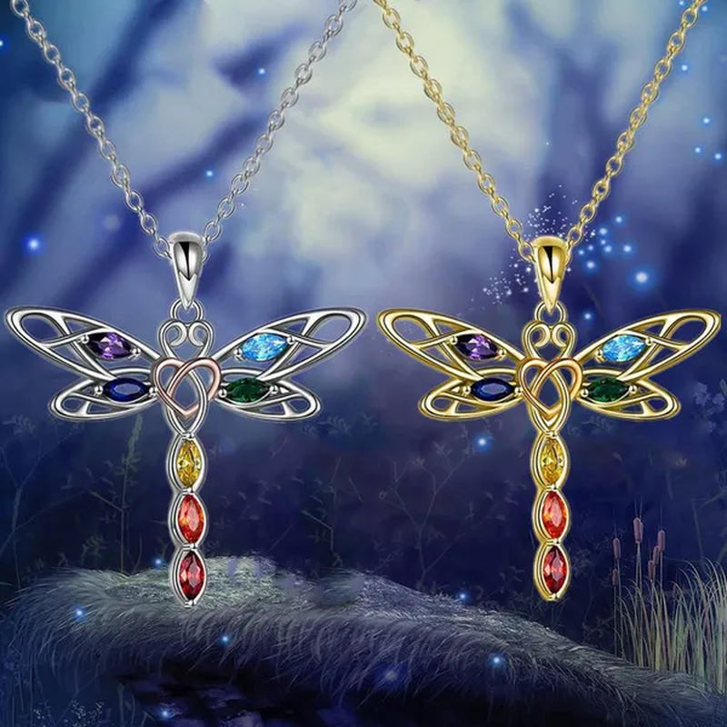 Delicate Colorful Zircon Dragonfly Necklace Insect Dragonfly Wings Pendant Engagement Necklaces for Women Insect Jewelry Creative Dragonfly Accessories Birthday Party Anniversary Gift
