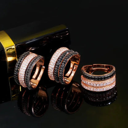 CANDICE New Arrival Trendy Cubic Zircon 3 Row Round Adjustable Open Cuff Ring for Female Cocktail Personality Finger Jewelry