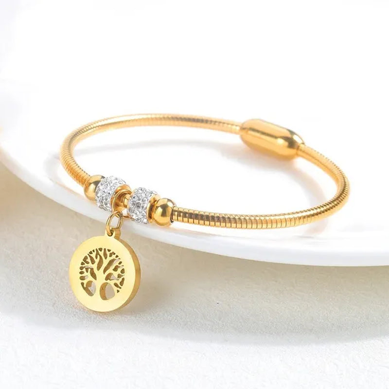 AAA CZ Life Tree Bangel Women Fashion Stainless Steel Family Tree Bracelet Jewelry