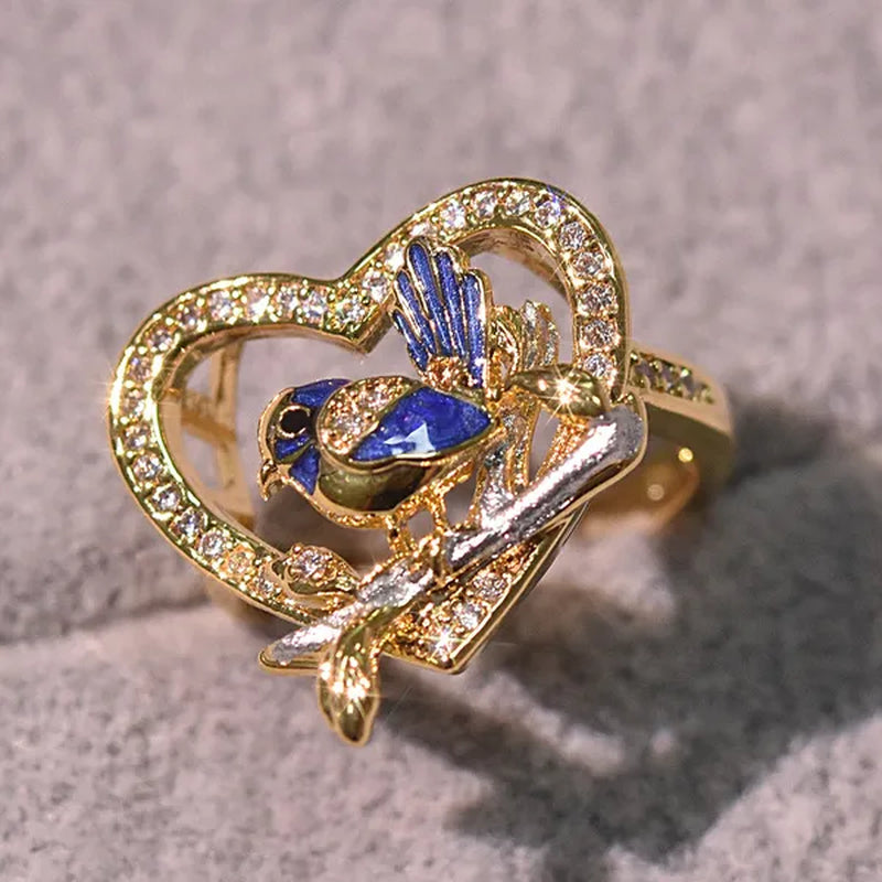 Silver Ring Creative Bird Sparrow Ring Plated Gold Ring Statement Crown Ring Natural Gemstones Ring Wedding Bride Engagement Band Charm Party Ring Jewelry