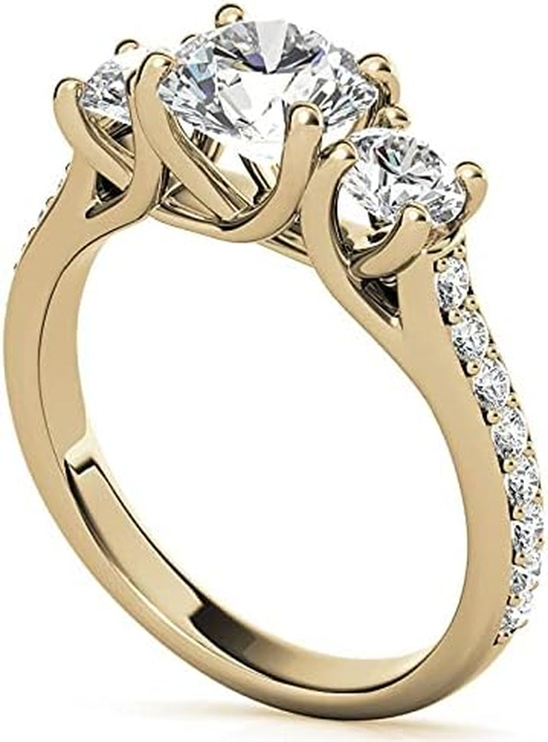 3 Stone Moissanite Engagement Rings for Women, 1 Ct Tw D Color VVS1 Clarity Lab Created Diamond Rings 14K White Gold Vermeil Moissanite Rings for Women Anniversary Jewelry Gifts