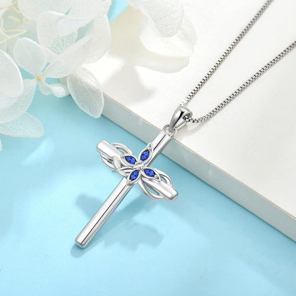 Cross Necklace for Women 925 Sterling Silver Infinity Butterfly Necklace Birthstone Jewelry Gifts for Women Her Mom Wife Girlfriend Daughter