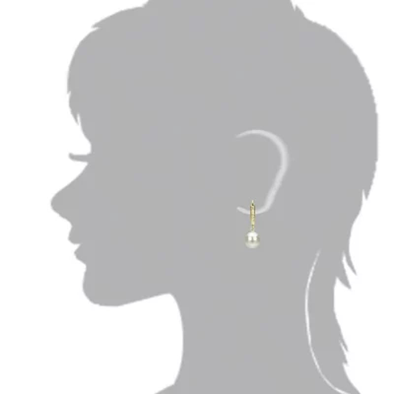 7-8Mm Freshwater Pearl Diamond Cut Leveback Earrings in 14K Yellow Gold