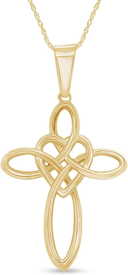 Celtic Knot Cross Infinity Heart Love Pendant Necklace in 14K Gold Plated 925 Sterling Silver Jewelry Gift for Women with 18" Chain