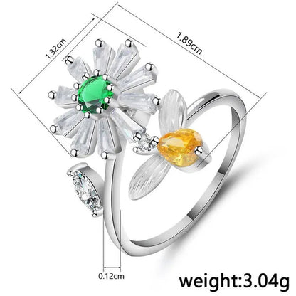 Flower Bees Silver Multicolor Creative Sweet Cute Princess Rings Daisy Opening Ring Adjustable Ring Anniversary Statement Natural Gemstones Pink Sapphire White Sapphire Ring