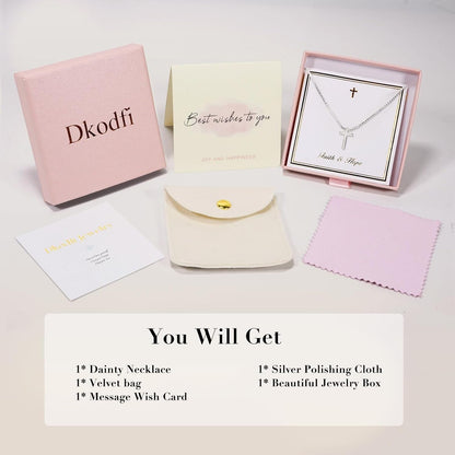 Gold Necklace for Women,Valentines Day Gifts, Cross Necklace Dainty 18K Real Gold Silver Plated, Cute Simple Small Trendy Choker Pendant Jewelry Non Tarnish Gold Necklace Faith Jewelry Gift