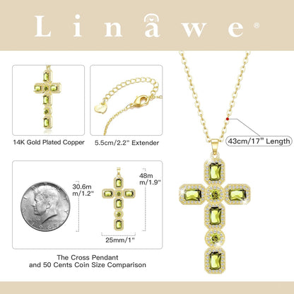 Cross Necklace for Women, Gold/Silver Jewelry Cross Charm Chain Necklaces, Moissanite Crystal Birthstone Cubic Zirconia Rhinestone Necklace, Religious Gifts