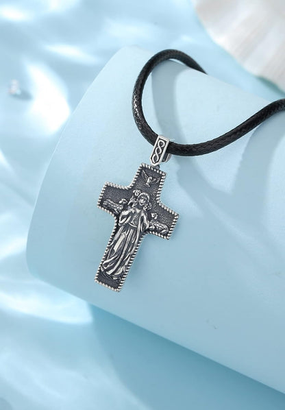 925 Sterling Silver St Christopher/St Benedict/St Michael/Virgin Mary/San Judas Tadeo/Good Shepherd Cross/Archangel Necklace Medal Pendant Protection Religious Amulet Jewelry for Men Women