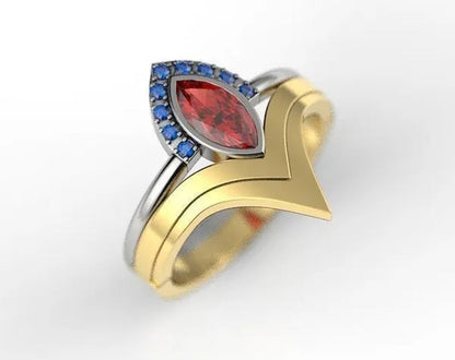 2Pcs/Set Latest Geek Love Quality Bride Ring Set Jewelry Natural Rubyzircon V-Shaped Ring Set Geek Ring Set Wonderous Woman Ring Romantic Bride Wonderful Engagement Wedding Ring Set Anniversary Promise Ring Christmas Gift Jewelry Size US5-11