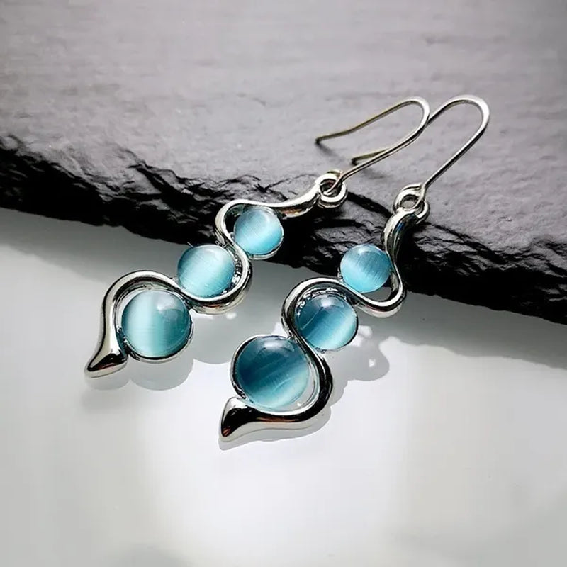 Blue Moonstone Dangle Earrings Sapphire Drop Earrings Fashion Jewelry Sapphire Inlay Zircon Earrings for Women Anniversary Gift Engagement Party Hoop Earrings  Earrings