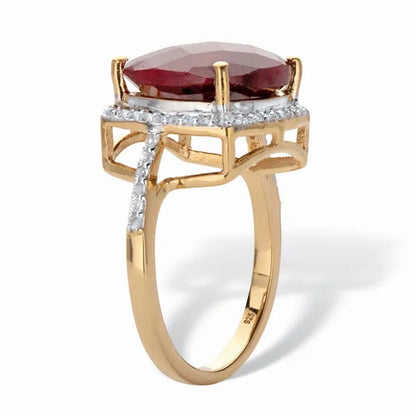 Cushion-Cut Genuine Red Ruby and White Topaz Cocktail Ring 4.25 TCW Gold-Plated or Sterling Silver