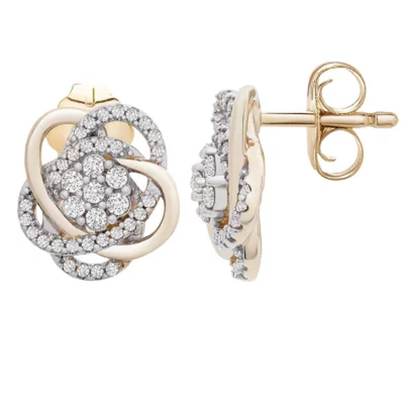 0.25 CT. T.W. Diamond Love Knot Stud Earrings in 14K Yellow Gold