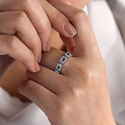 New Fashion 925 Solid Silver Pave Setting Diamond Blue Sapphire Rings for Women Bridal Engagement Wedding Ring Proposal Gift