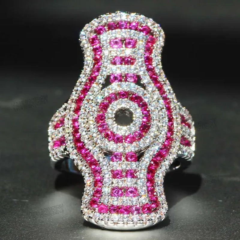Silver Natural Gemstones Ring Ruby & White Sapphire Wedding Birthstone Bride Engagement Square Brand Crown Cross Crucifix Ring Jewelry Size 6 7 8 9 10