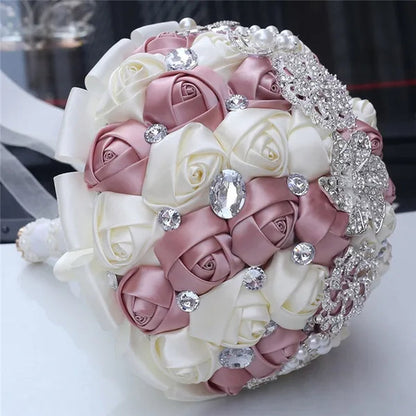 18cm Brooches Bridal Wedding Bouquet Lake Blue Ivory Sation Rose Flowers Decoration Wedding Accessories Ramos De Novia Bridesmaid Holding Bouquets