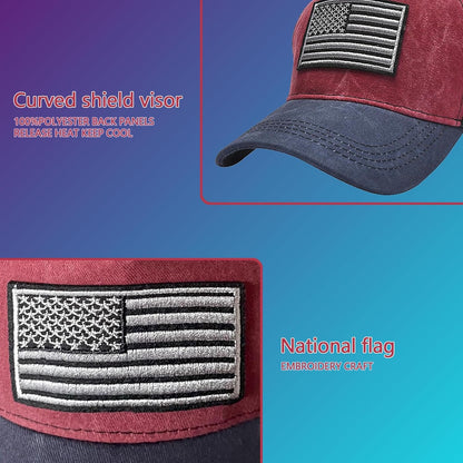 Tennis Cap American Flag Embroidered Baseball Cap Adjustable Trucker Cap for Both Men and Women