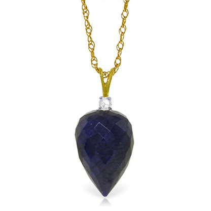 14K 24" Yellow Gold Genuine Diamond & Pointy Briolette Natural Sapphire Pendant Necklace