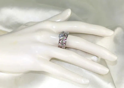 Heart 1Ct CZ Ruby 10KT White Gold Filled Claddagh Ring Sets Women'S Wedding Ring Sz6-9