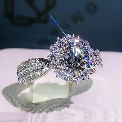 Exquisite Gorgeous 925 Sterling Silver Ring round Cut Moissanite Diamond Bridal Engagement Wedding Band Rings Women'S Birthday Proposal Party Jewelry Gift Size