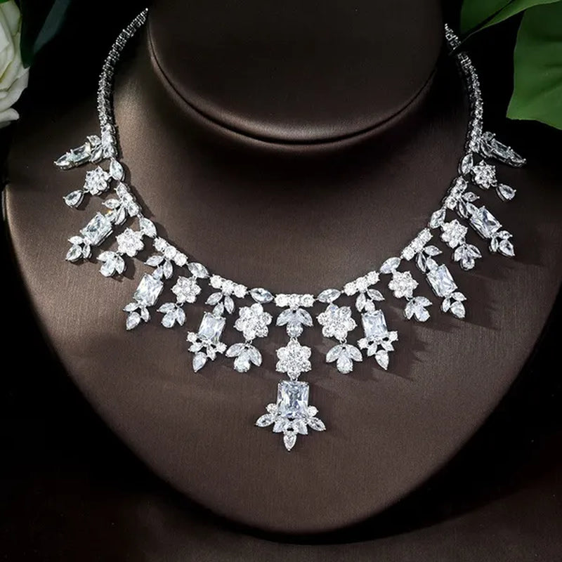 CANDICE Luxury Brilliant Citrine Bridal Wedding Party Jewelry Set for Brides Pave Yellow AAA CZ Stone Flower Drop Dangle Earrings Necklace Bracelet Sets