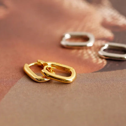 Small Gold Plated Oval Hoop Earrings Hypoallergenic Gold Huggie Earrings for Women, Silver Gold U Shaped Small Hoop Earrings