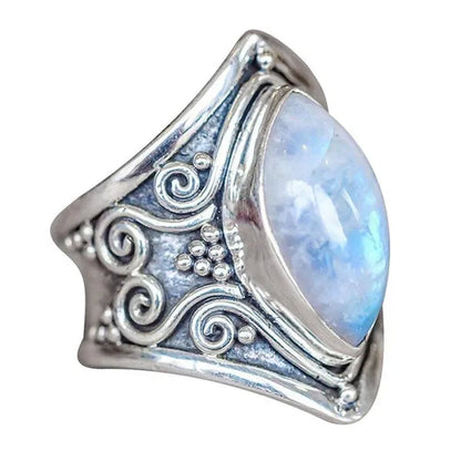 Large Antique Boho Jewelry 925 Solid Sterling Silver Natural Gemstone Marquise Moonstone Rings Size 5-11