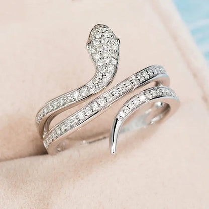 Unique Design Personality Snake Ring Exquisite 925 Sterling Silver Jewelry for Women Rings White Sapphire Diamond Engagement Band Fashion Bride Wedding Accessories Anniversary Gift Size 4-12 Bague Femme