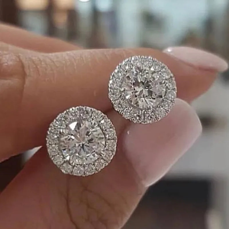 1.25ct Round Moissanite White Diamond Halo Brilliant Cut Stud Earrings   White   Bride Wedding Engagement Jewelry Gifts