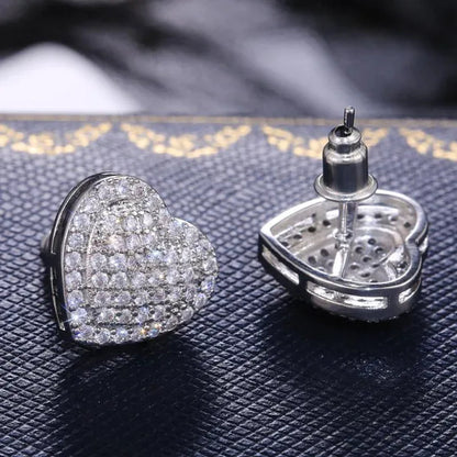1 Pair Micro Pave White Sapphire Moissanite Heart Stud Earrings for Women Romantic Wedding Earrings Jewelry Gift