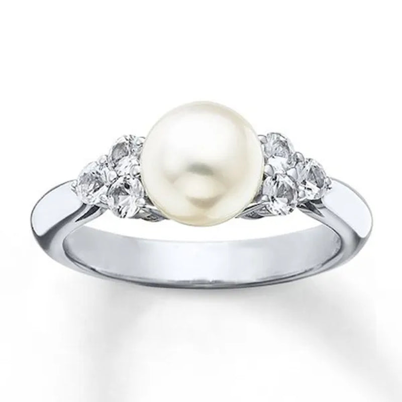 Elegant Pearl Diamond White Sapphire Women Jewelry 925 Sterling Silver Ring Engagement Wedding Jewelry Size 6 7 8 9 10