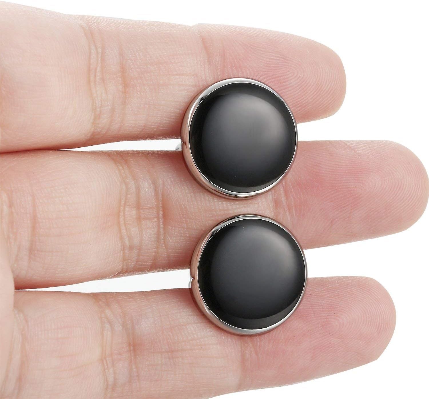 Mens Cufflinks and Studs Set Tuxedo Shirts Classic Black&Silver Match for Business Wedding Formal Suit