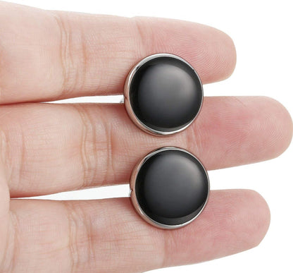 Mens Cufflinks and Studs Set Tuxedo Shirts Classic Black&Silver Match for Business Wedding Formal Suit
