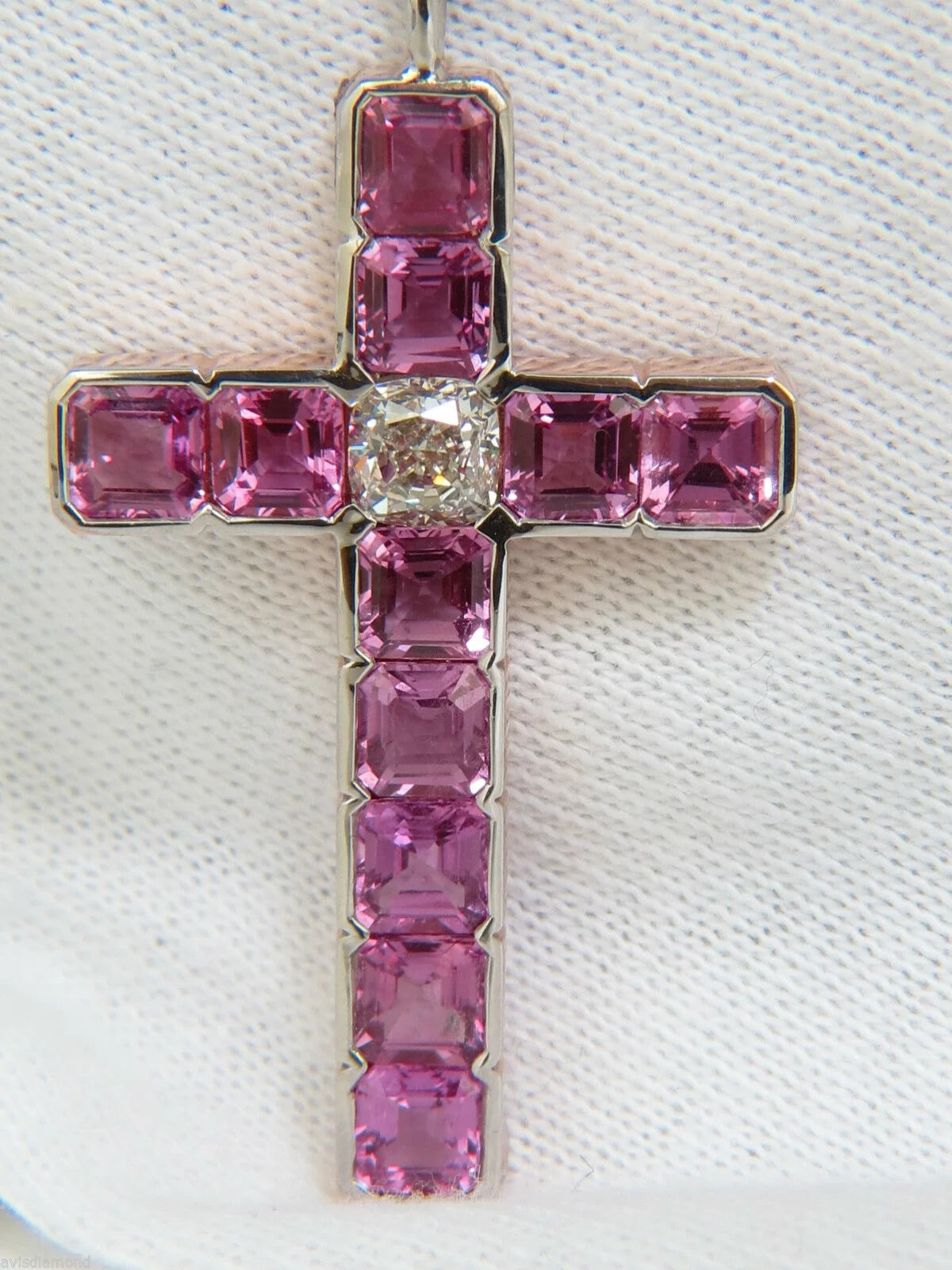 18KT GIA 10.41CT NATURAL PINK SAPPHIRE DIAMOND CROSS PENDANT NECKLACE