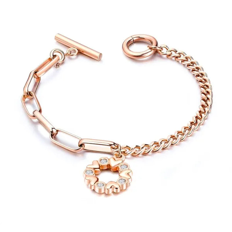 Stainless Steel CZ Bracelet Silver Rose Gold Color Love Heart Pattern Decorating Chain Bracelets