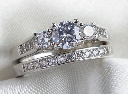 Sz6-9 10kt Wedding&Engagement Ring Bridal set White Gold Filled Three Stone CZ Lady Band
