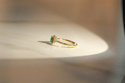 10K Yellow Gold Natural Zambian Emerald Ring with Natural Diamonds for Women | Ethically, Authentically & Organically Sourced Oval-Cut Emerald Hand-Crafted Jewelry for Her | Emerald Ring for Women.