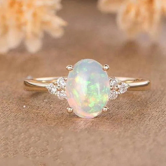 Exquisite and Fashionable White Stone Opal Rings for Women Mother'S Day Zircon Ring European and American Bridal Party Wedding Engagement Ring Anniversary Party Birthday Family Gift Jewelry