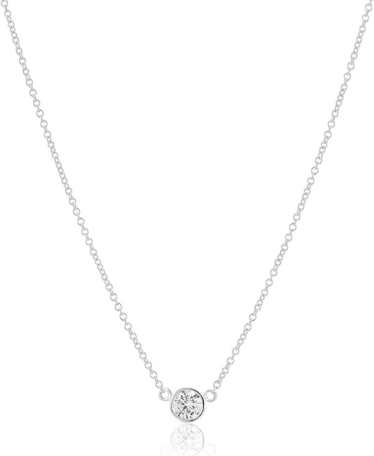 14K Gold Bezel Set Solitaire Adjustable Pendant Necklace, 16" + 2" Extender