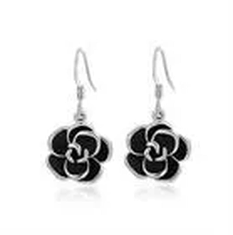 18k White Gold Plated Rhinestone Jewelry Sets Black Rose Flower Necklace Earring